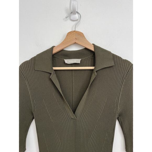 Everlane The Knit Polo Dress Collared Ribbed Short-Sleeve Midi Olive - Small - Picture 6 of 13